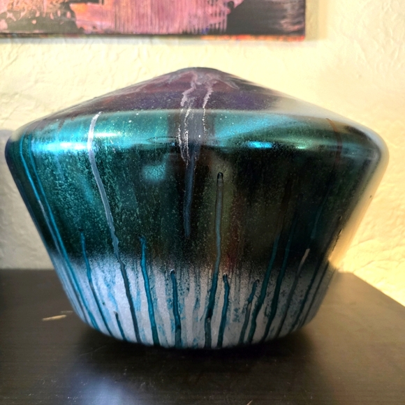 Hand Crafted Other - HANDCRAFTED Upcycled Glass Globe HANDPAINTED Tabletop Art Decor Green Silver